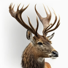 Naklejka na ściany i meble Realistic head deer on a white background, generative AI