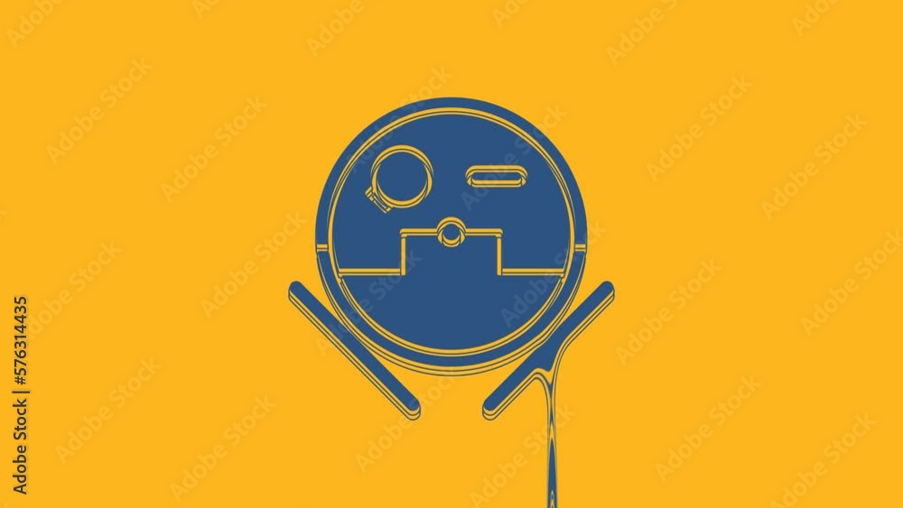 Sticker Blue Robot vacuum cleaner icon isolated on orange background. Home smart appliance for automatic vacuuming, digital device for house cleaning. 4K Video motion graphic animation