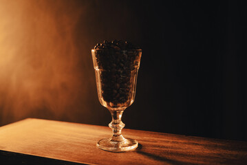 coffee, photo with smoke, bokeh, blurred background