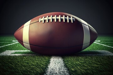 American football ball on the grass. Generative AI
