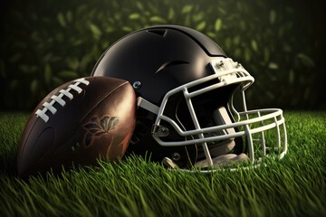 American football ball and helmet. Generative AI