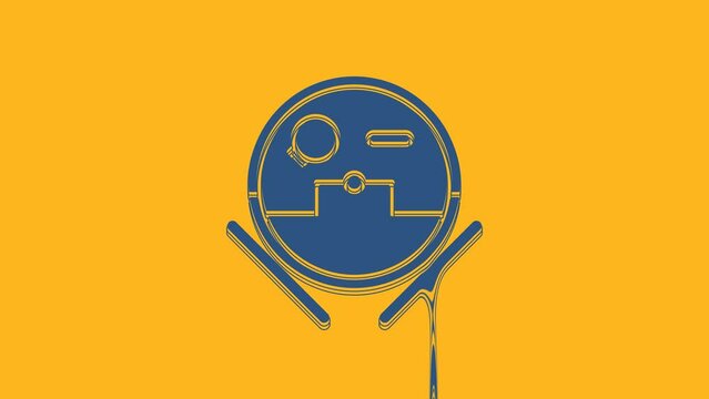 Blue Robot vacuum cleaner icon isolated on orange background. Home smart appliance for automatic vacuuming, digital device for house cleaning. 4K Video motion graphic animation