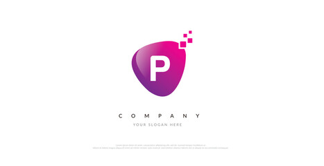Initial P Logo Design With Digital Symbol