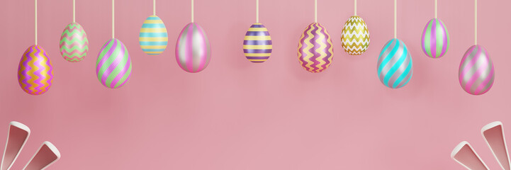 Easter decor. Banner copy space 3D rendering