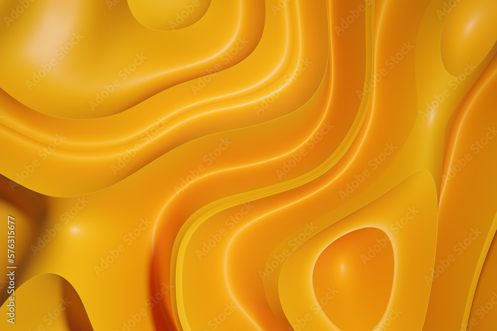 Poster smooth liquid waves. fluid curve shape. abstract yellow background. 3d rendering