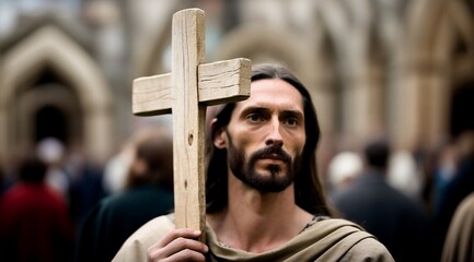jesus holding a cross - Generative AI