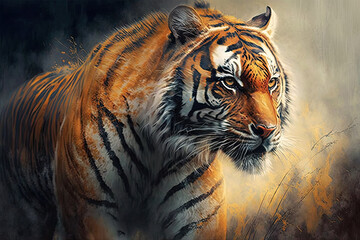 Famed Ferocity: An Impressive Artistic Depiction of a Classic Tiger in All Its Splendor Generative AI