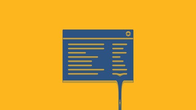 Blue Software, web developer programming code icon isolated on orange background. Javascript computer script random parts of program code. 4K Video motion graphic animation