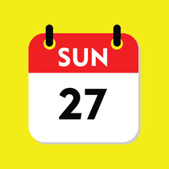 new calendar, 27 sunday icon with yellow background, calender