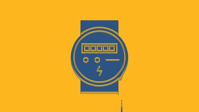 Blue Electric meter icon isolated on orange background. 4K Video motion graphic animation
