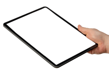 Tablet in vertical position hand with clean screen