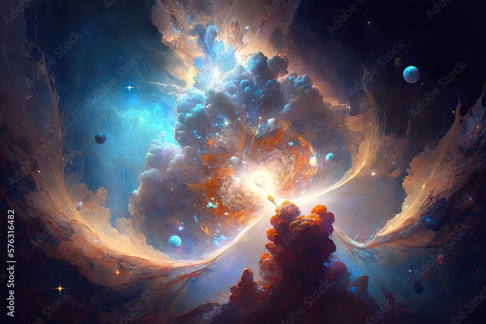 Poster joyous illumination: an illuminated journey around the cosmic nebula generative ai