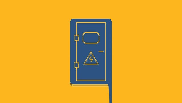 Blue Electrical cabinet icon isolated on orange background. 4K Video motion graphic animation