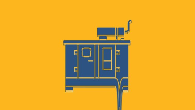 Blue Diesel power generator icon isolated on orange background. Industrial and home immovable power generator. 4K Video motion graphic animation