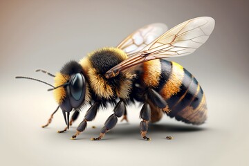 close up of a bee white backgound 