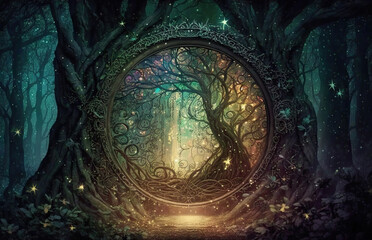 Shimmering Dreams Awaken in a Magickal Grove Generative AI