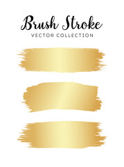 Set of gold color brush strokes on isolated white background.Hand drawn as design element in greeting card for birthday, anniversary, wedding and other design.Vector illustration.