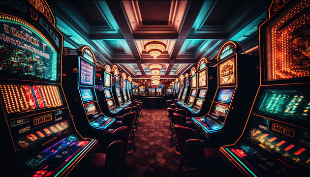 Casino and slot machines background by generative AI