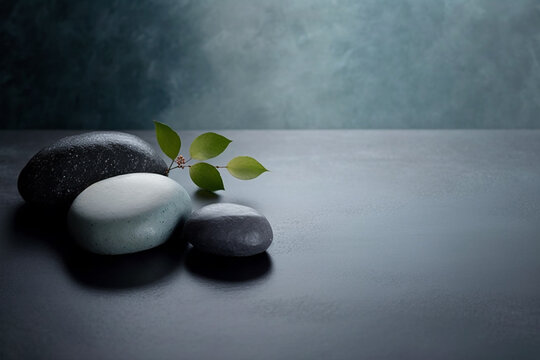 pedras com folhas preparadas em spa para procedimento relaxante 
