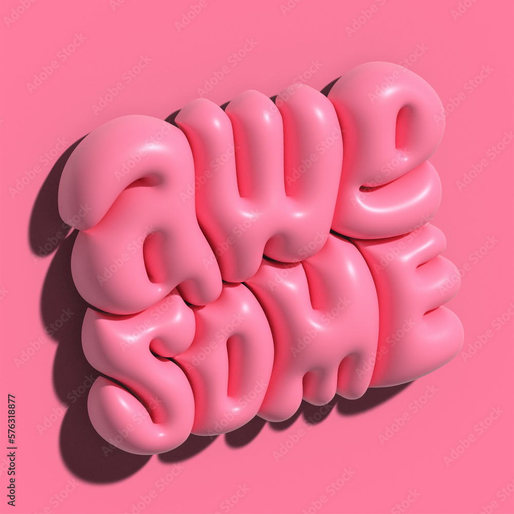 Aufkleber raster 3d modeling clay word - awesome. realistic 3d render lettering on pink background. creative c