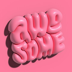 Raster 3d modeling clay word - awesome. Realistic 3d render lettering on pink background. Creative...