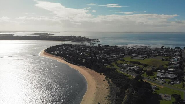 Aerial view of Phillip Island coastline at sunset, Australia