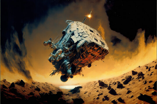 Spaceship landing on meteroid