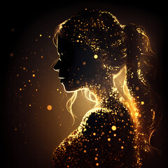 silhouette of beautiful women with abstract light