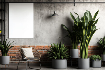 decoração interior minimalista estilo industrial com plantas 