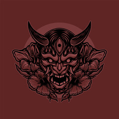 The brown japanese mask with leaf illustration design