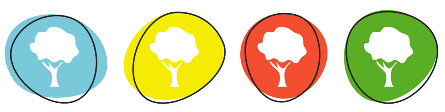 Banner mit 4 bunten Buttons: Baum, Wald oder Natur
