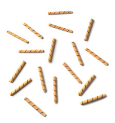 Crispy wafer rolls on a white background.