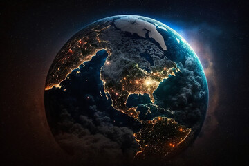 Earth from space night lights concept created with generative AI