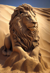 Sand lion statue. AI generated