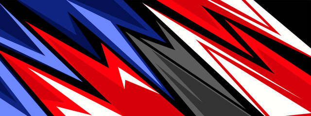 Abstract blue and red car decal wrap shape geometric design vector. Wide Banner Design Background