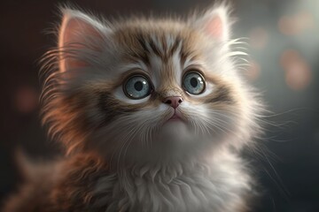Naklejka na ściany i meble Cute cat close-up. Illustration. 3d. Generated by AI.