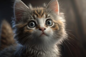 Cute cat close-up. Illustration. 3d. Generated by AI.
