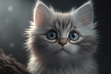 Cute cat close-up. Illustration. 3d. Generated by AI.