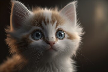 Cute cat close-up. Illustration. 3d. Generated by AI.