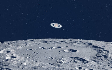 Concept of planets approaching Earth - Saturn and Mercury will reach their closest position to Earth on March 3-4 2023 - Powered by Adobe