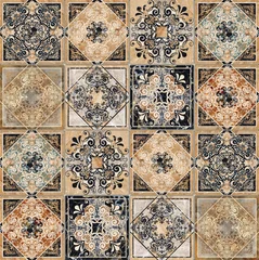 Tapeten Digital tiles design. Abstract damask patchwork seamless pattern Vintage tiles © Feoktistova