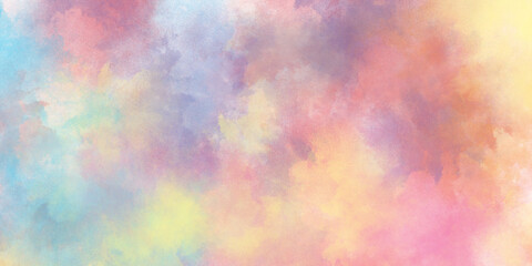 Fototapeta na wymiar Abstract multicolored brush painted watercolor background with watercolor stains, painted colorful Rainbow watercolor background, Bright multicolor background with pink and blue and yellow colors.