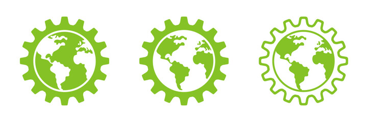 Earth globe and gears icon. Set of vector illustrations