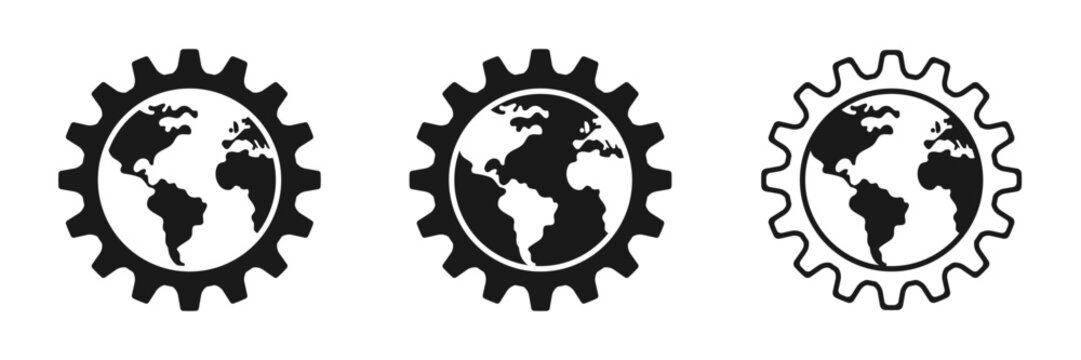 Earth with gear. Set of vector illustrations