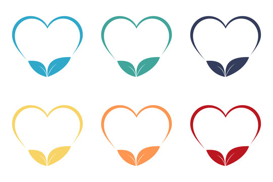 Leaf heart icon. Set of illustrations