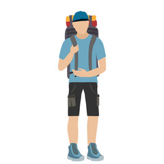 Tourist with a large backpack. Active lifestyle vector cartoon