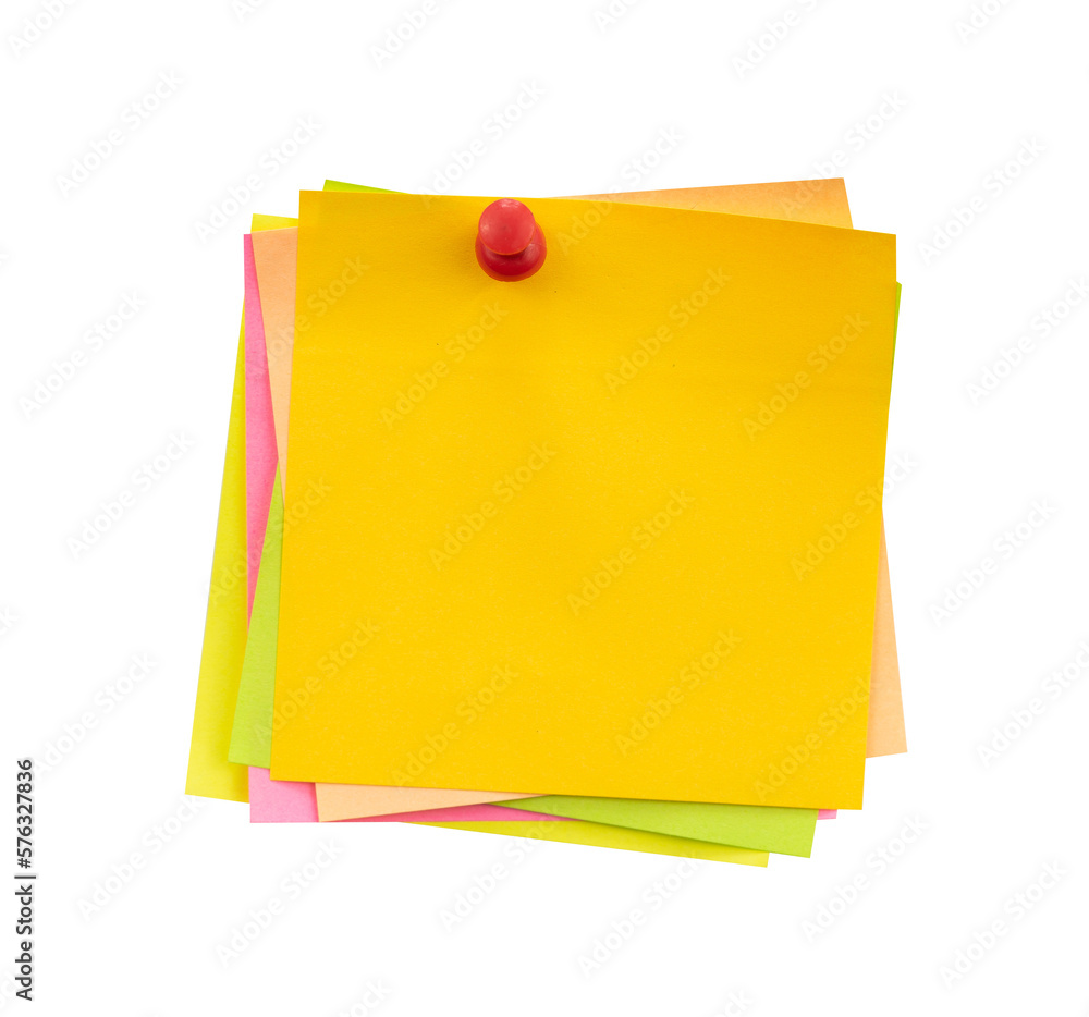 Poster stack of sticker notes with pin isolated