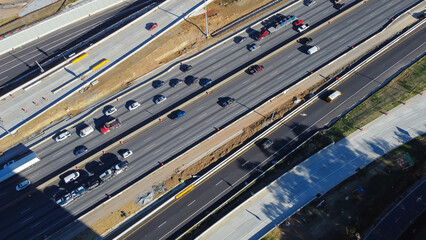 Busy traffic along Highway I-285 (the Perimeter) with under construction service road, bypass near...