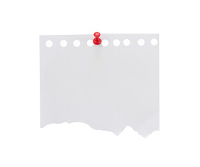 mockup of note paper with red pin isolated