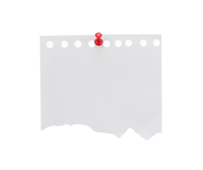 mockup of note paper with red pin isolated